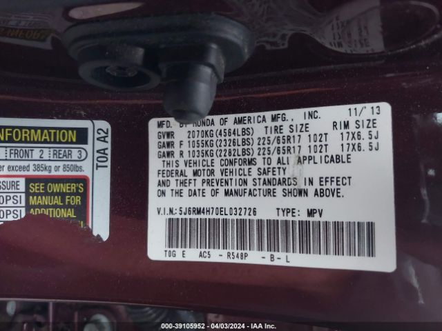 5J6RM4H70EL032726 Honda Cr-v Ex-l