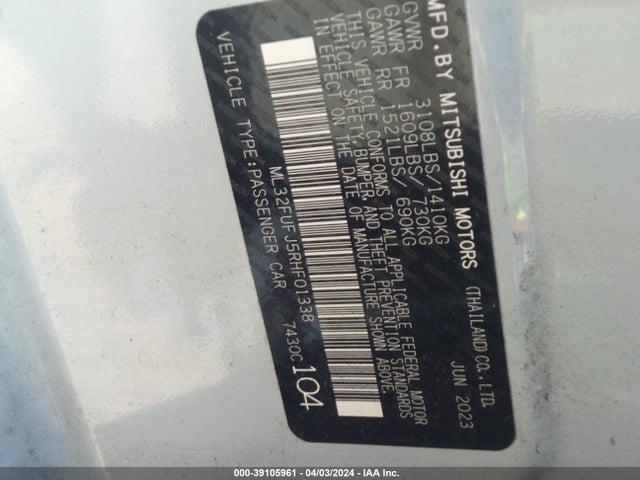 ML32FUFJ5RHF01338 Mitsubishi Mirage G4 Es