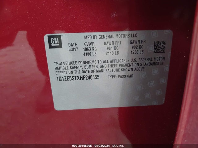 Chevrolet MALIBU 1LT 2017 1G1ZE5STXHF246455 Image 9