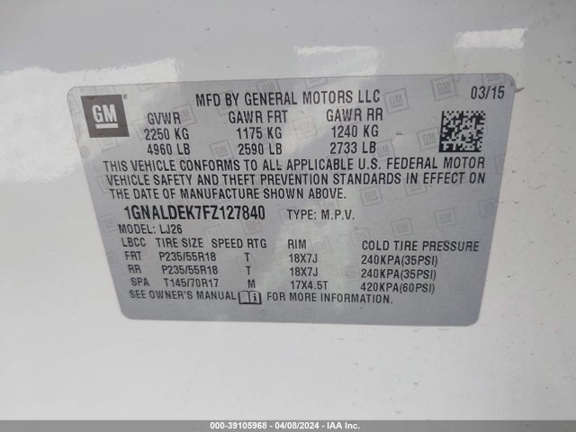 Chevrolet Equinox Ltz 2015 1GNALDEK7FZ127840 Image 9