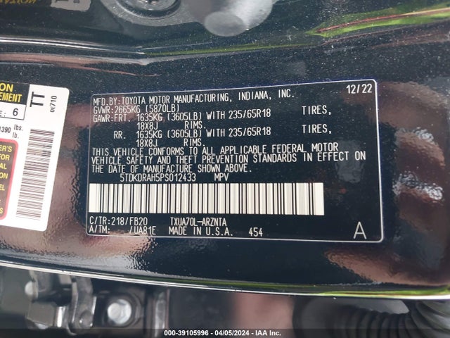 Toyota Highlander L 2023 5TDKDRAH5PS012433 Image 9