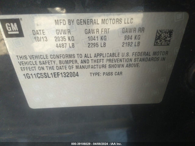 Chevrolet MALIBU 1LT 2014 1G11C5SL1EF132004 Image 9