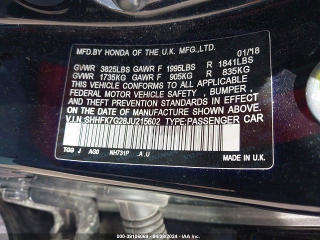 Honda Civic Lx 2018 SHHFK7G28JU215602 Image 9