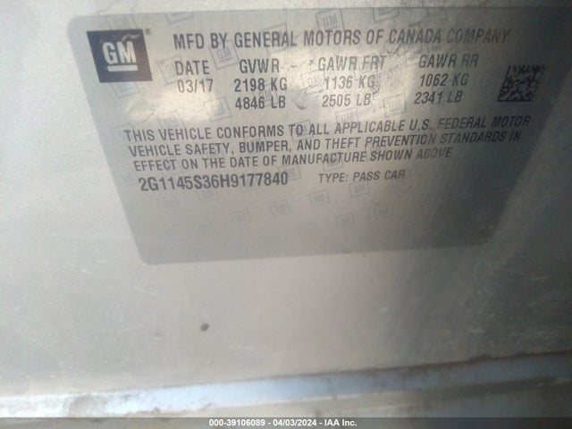 Chevrolet IMPALA 2LZ 2017 2G1145S36H9177840 Image 9