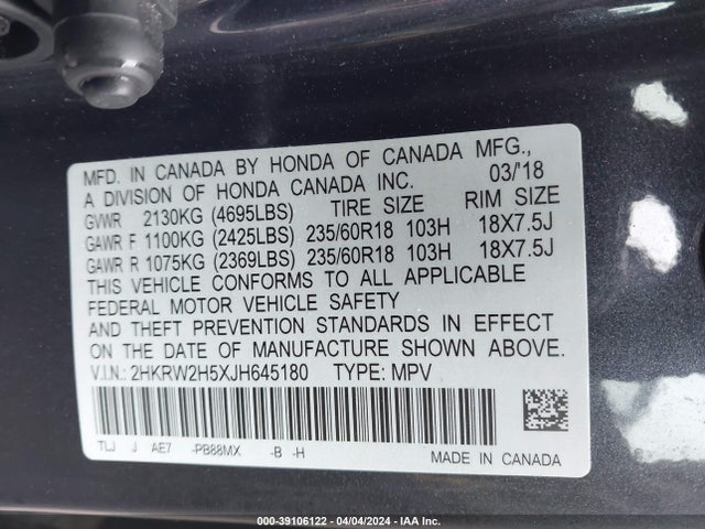 Honda CR-V EX 2018 2HKRW2H5XJH645180 Image 9