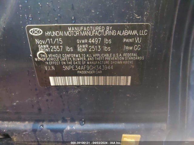 Hyundai Sonata Limited 2016 5NPE34AF9GH343944 Image 9
