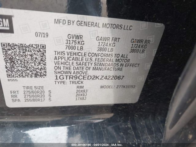 1GTR9CED2KZ422067 GMC Sierra 1500 Elevation