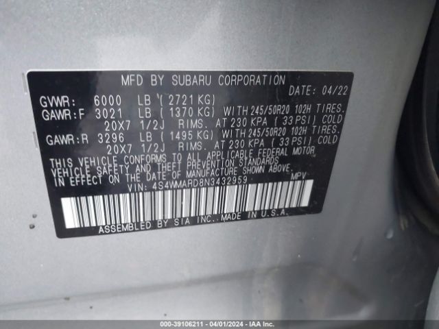4S4WMARD8N3432959 Subaru Ascent Touring