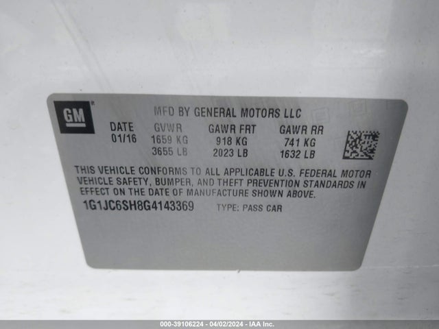Chevrolet Sonic Lt Auto 2016 1G1JC6SH8G4143369 Image 9