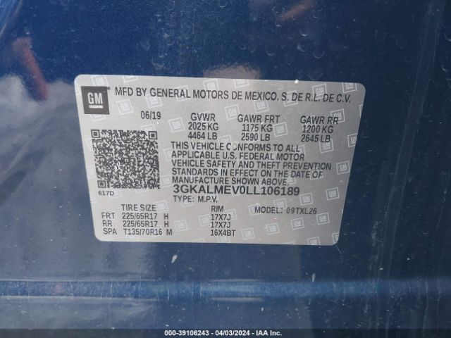 3GKALMEV0LL106189 GMC Terrain Fwd Sle