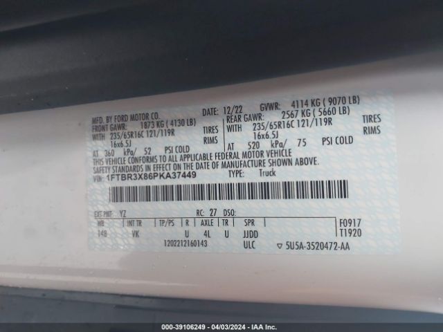 1FTBR3X86PKA37449 Ford Transit-250 Cargo Van