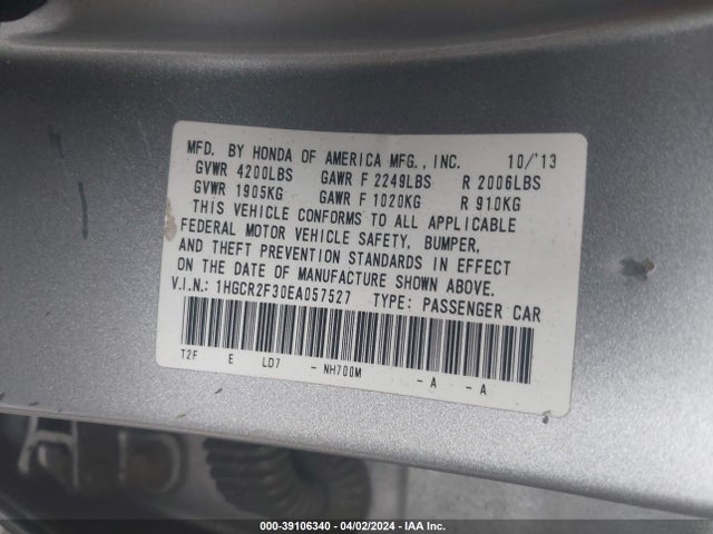 Honda ACCORD LX 2014 1HGCR2F30EA057527 Image 9