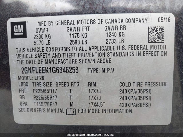 Chevrolet EQUINOX LS 2016 2GNFLEEK1G6346253 Image 9