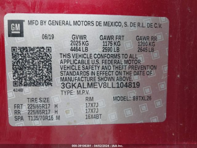 3GKALMEV8LL104819 GMC Terrain Fwd Sle