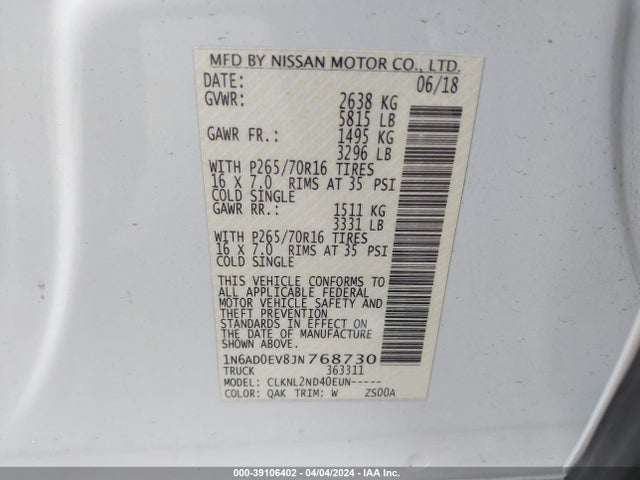 Nissan Frontier Sv 2018 1N6AD0EV8JN768730 Image 9