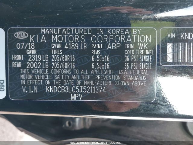 KNDCB3LC5J5211374 KIA NIRO LX