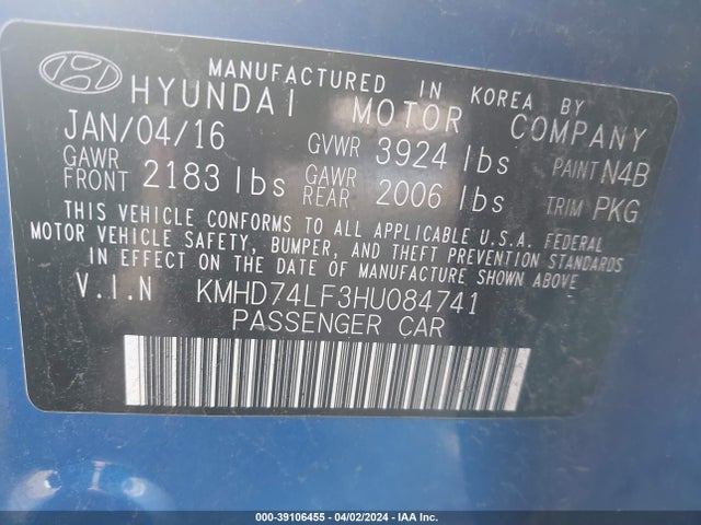 Hyundai ELANTRA SE 2017 KMHD74LF3HU084741 Image 9