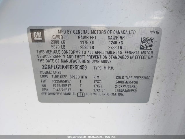Chevrolet Equinox 2lt 2015 2GNFLGEK4F6260459 Image 9