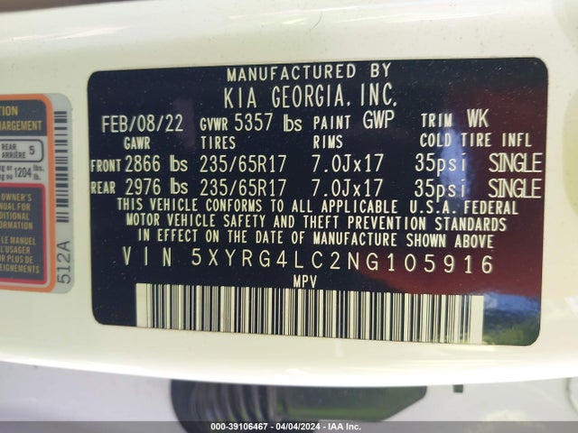 KIA SORENTO LX 2022 5XYRG4LC2NG105916 Image 9