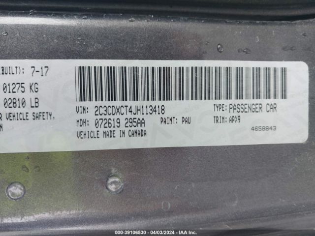 2C3CDXCT4JH113418 Dodge Charger R/t Rwd