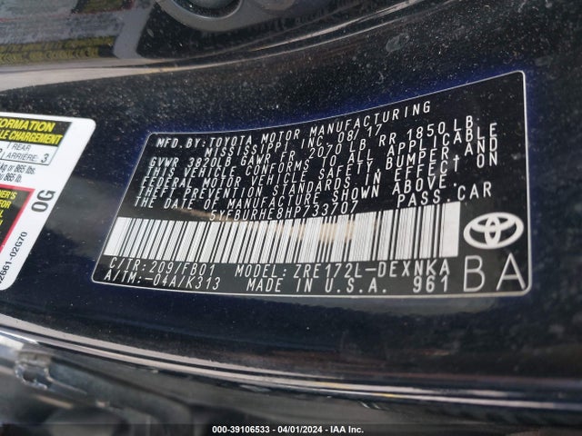 Toyota COROLLA LE 2017 5YFBURHE8HP733707 Image 9