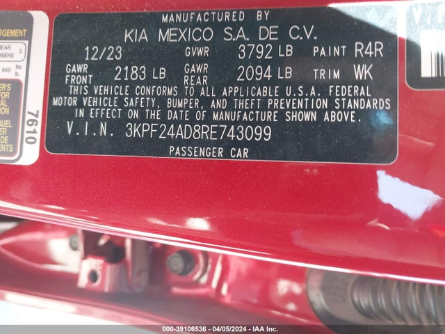 KIA Forte Lxs 2024 3KPF24AD8RE743099 Image 9
