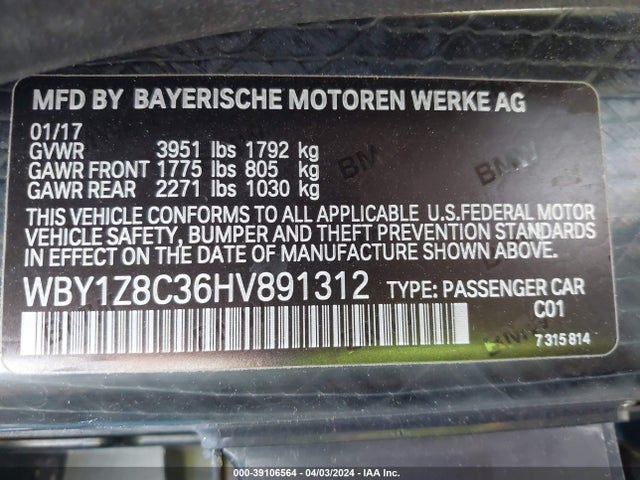 WBY1Z8C36HV891312 BMW I3 94 Ah W/range Extender