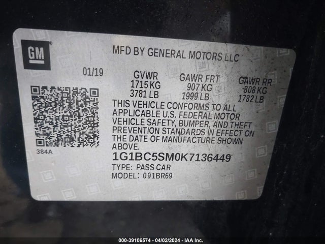 Chevrolet CRUZE LS 2019 1G1BC5SM0K7136449 Image 9