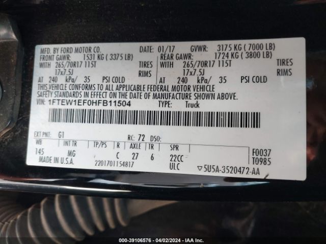 1FTEW1EF0HFB11504 Ford F-150 Xlt