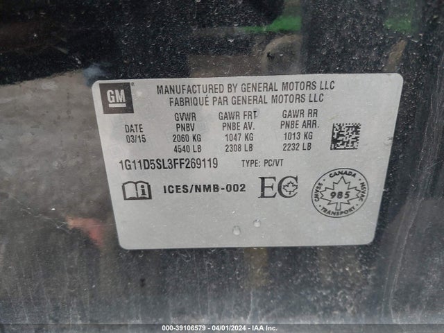 Chevrolet MALIBU 2LT 2015 1G11D5SL3FF269119 Image 9