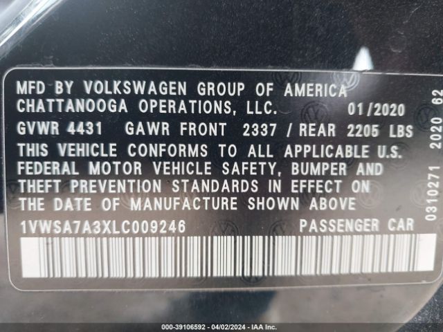 1VWSA7A3XLC009246 Volkswagen Passat 2.0t Se