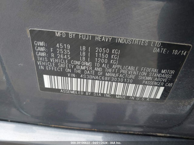Subaru Legacy 2.5i Premium 2015 4S3BNAC68F3030130 Image 9