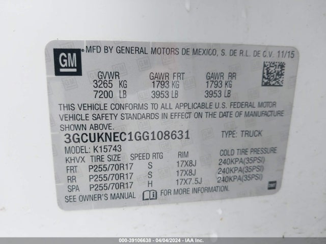 Chevrolet Silverado 1500 Ls 2016 3GCUKNEC1GG108631 Image 9