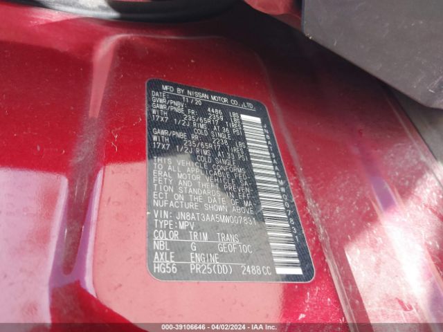 JN8AT3AA5MW007831 Nissan Rogue S Fwd