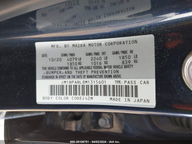 JM1BPABL8M1315601 Mazda Mazda3 Select
