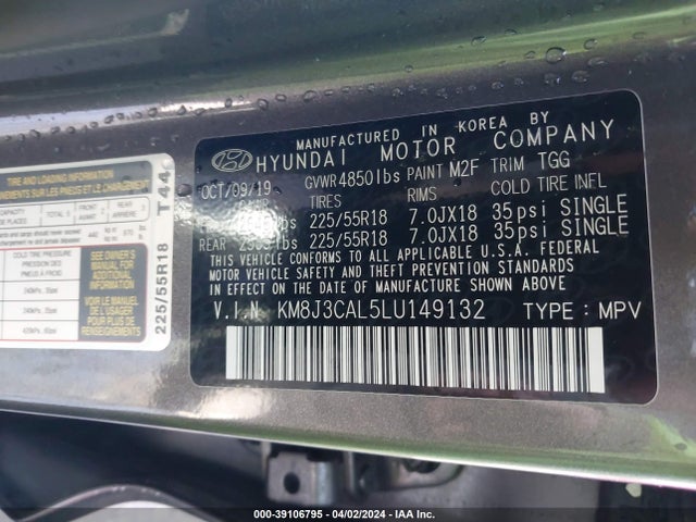 Hyundai TUCSON SEL 2020 KM8J3CAL5LU149132 Image 9