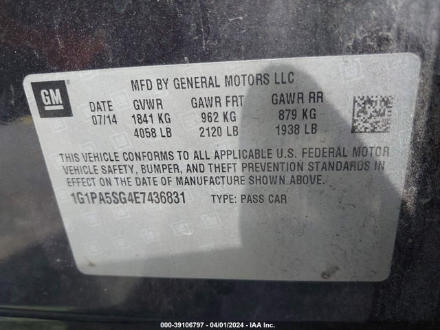 Chevrolet Cruze Ls Auto 2014 1G1PA5SG4E7436831 Image 9