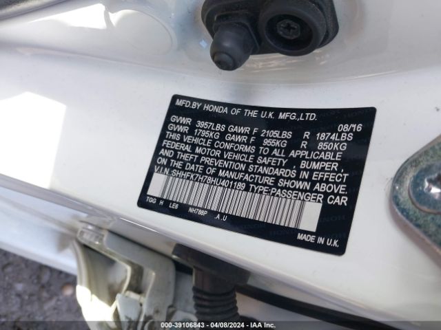 SHHFK7H78HU401189 Honda Civic Ex-l