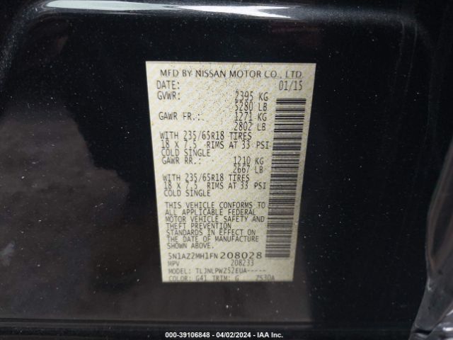 5N1AZ2MH1FN208028 Nissan MURANO S