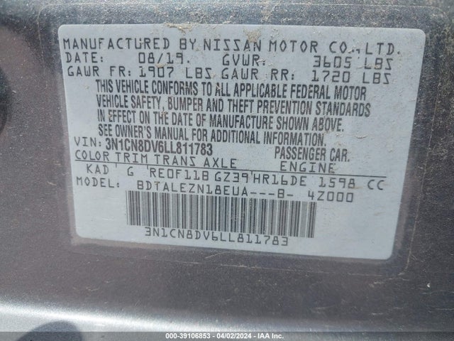 Nissan Versa S Xtronic Cvt 2020 3N1CN8DV6LL811783 Image 9