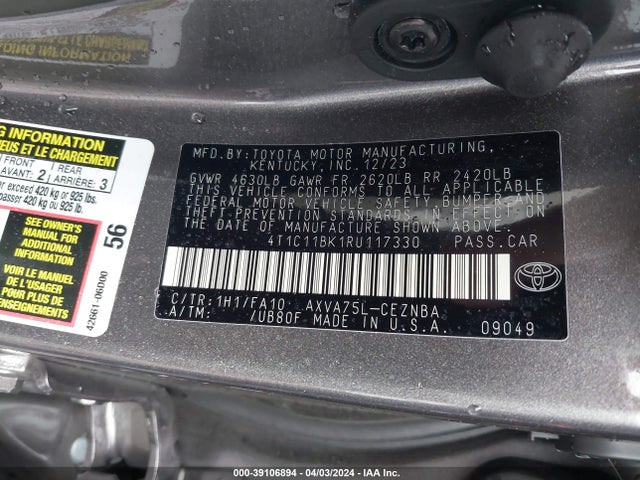Toyota CAMRY LE 2024 4T1C11BK1RU117330 Image 9