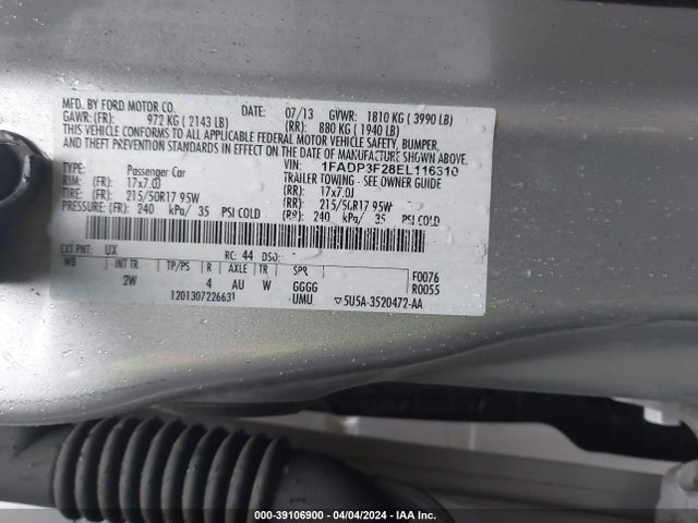 Ford FOCUS SE 2014 1FADP3F28EL116310 Image 9