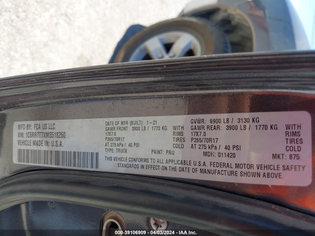 RAM 1500 Classic Slt  4x4 6'4 Box 2021 1C6RR7TTXMS518260 Image 9