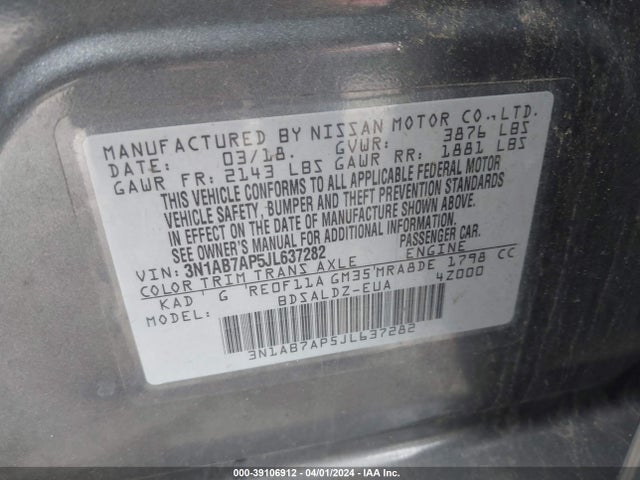 Nissan SENTRA SV 2018 3N1AB7AP5JL637282 Image 9