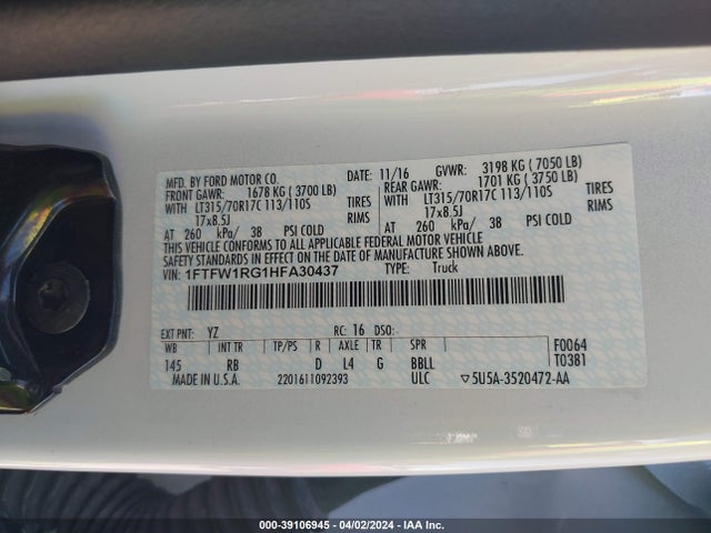 Ford F-150 Raptor 2017 1FTFW1RG1HFA30437 Image 9