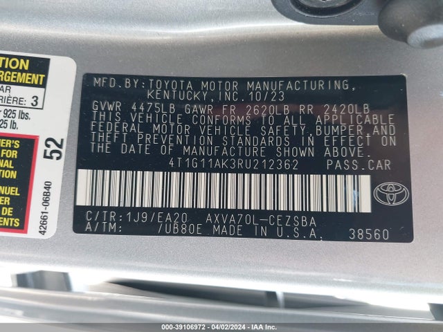 Toyota CAMRY SE 2024 4T1G11AK3RU212362 Image 9