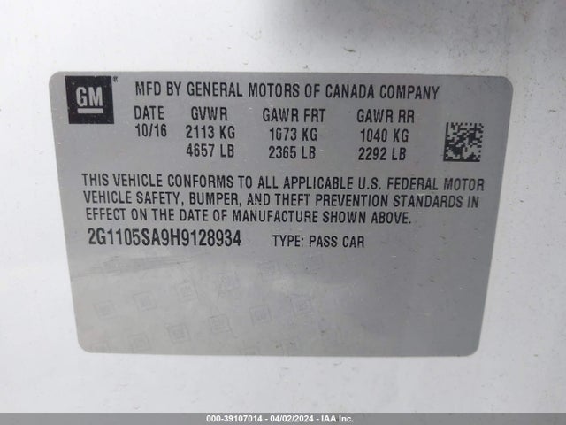 Chevrolet IMPALA 1LT 2017 2G1105SA9H9128934 Image 9