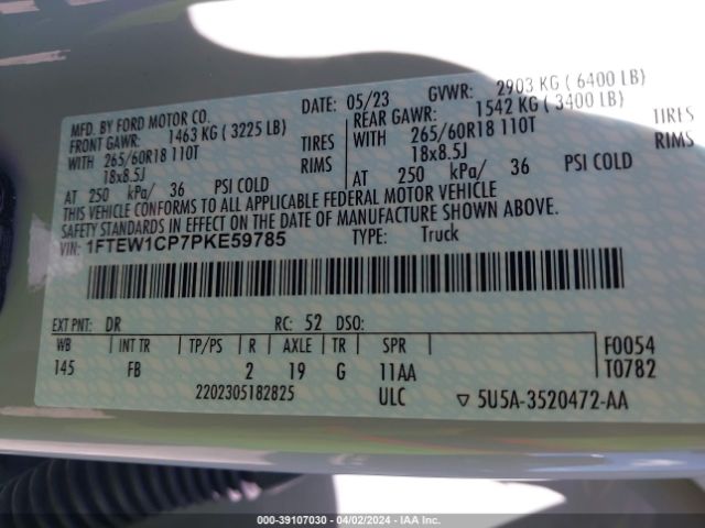 1FTEW1CP7PKE59785 Ford F-150 Xlt