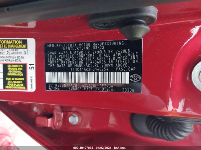 Toyota CAMRY LE 2023 4T1C11AK3PU148254 Image 9