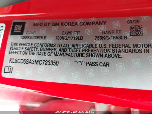 Chevrolet Spark Fwd 1lt Automatic 2021 KL8CD6SA3MC723350 Image 9